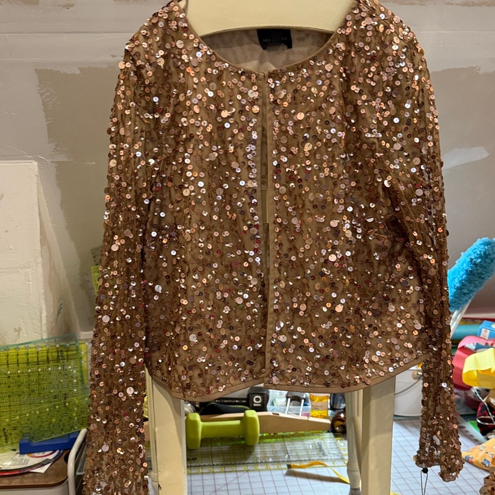 Adrianna Papell Sequin Jacket in Gold and Pink more Rose colored